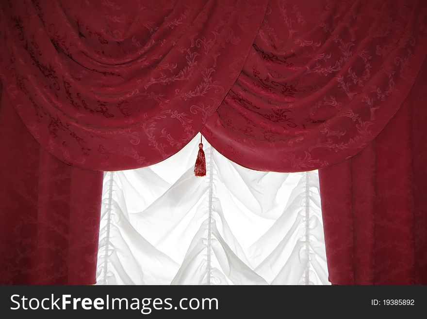 Red retro styled curtain on white background. Red retro styled curtain on white background