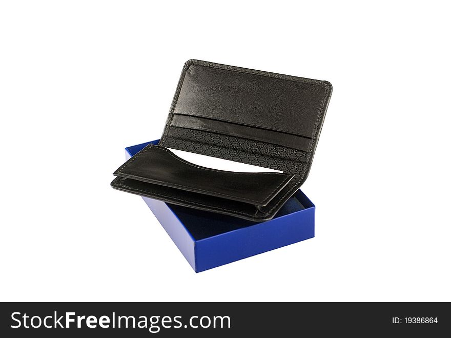 A photograph of a business card holder against a white background