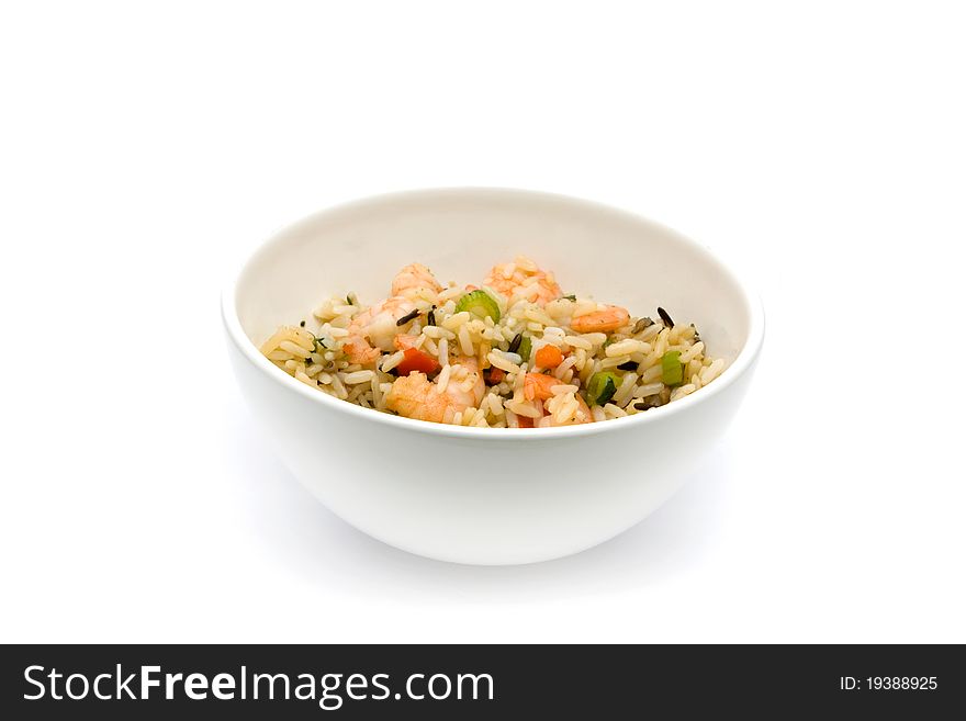 Thai prawn and rice dish isolated over white. Thai prawn and rice dish isolated over white