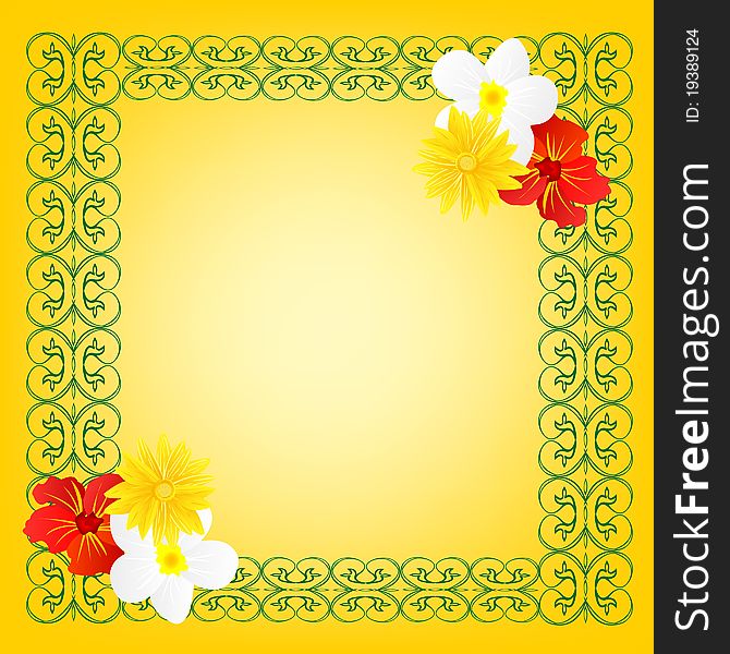 Yellow frame with flower and pattern. Yellow frame with flower and pattern