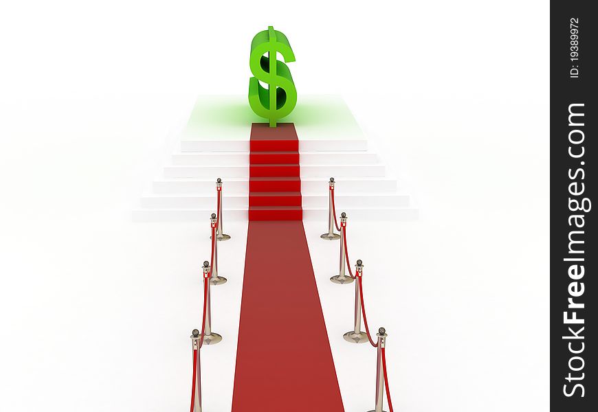 Red carpet track with fence to green sign of dollar. Red carpet track with fence to green sign of dollar