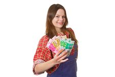 Craftswoman With Euro Banknotes Stock Photography