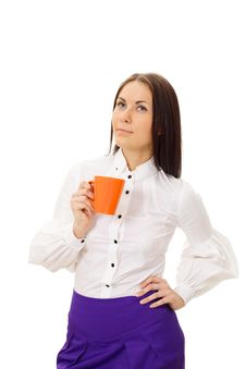 Dreamy Beautiful Woman Holding Orange Cup Royalty Free Stock Images