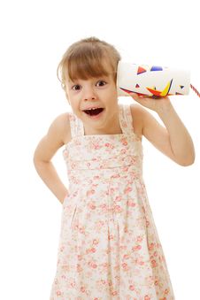 Surprised Little Girl Calling Toy Phone Royalty Free Stock Image Surprised Little Girl Calling Toy Phone Royalty Free Stock Image