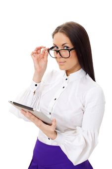 Woman Wearing Glasses Holding Tablet PC Stock Image Woman Wearing Glasses Holding Tablet PC Stock Image