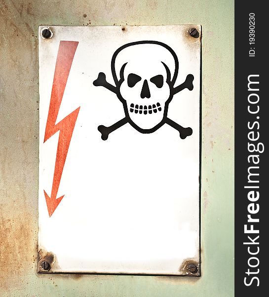 Electricity warning metal sign with space for text