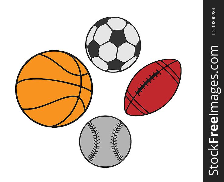 Illustration of four sport balls