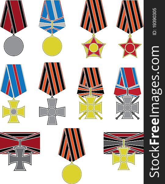 Set of crosses and medals