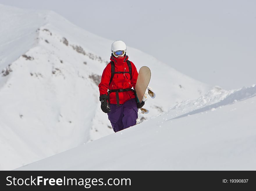 Freerider moving up the mountain. Freerider moving up the mountain