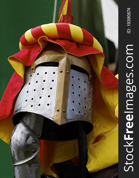 Helmet of a knight in the castle festival
