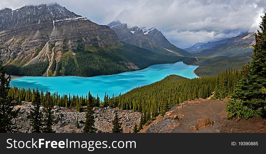 Peyto Lake On A Rainy Dark Day