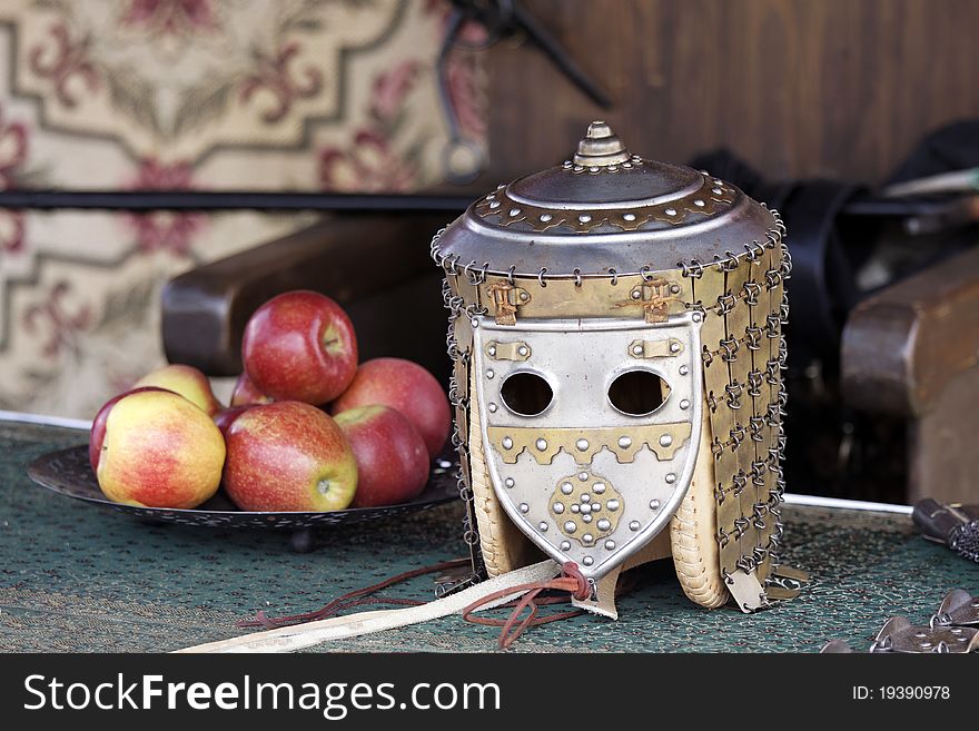 Helmet of a knight in the castle festival