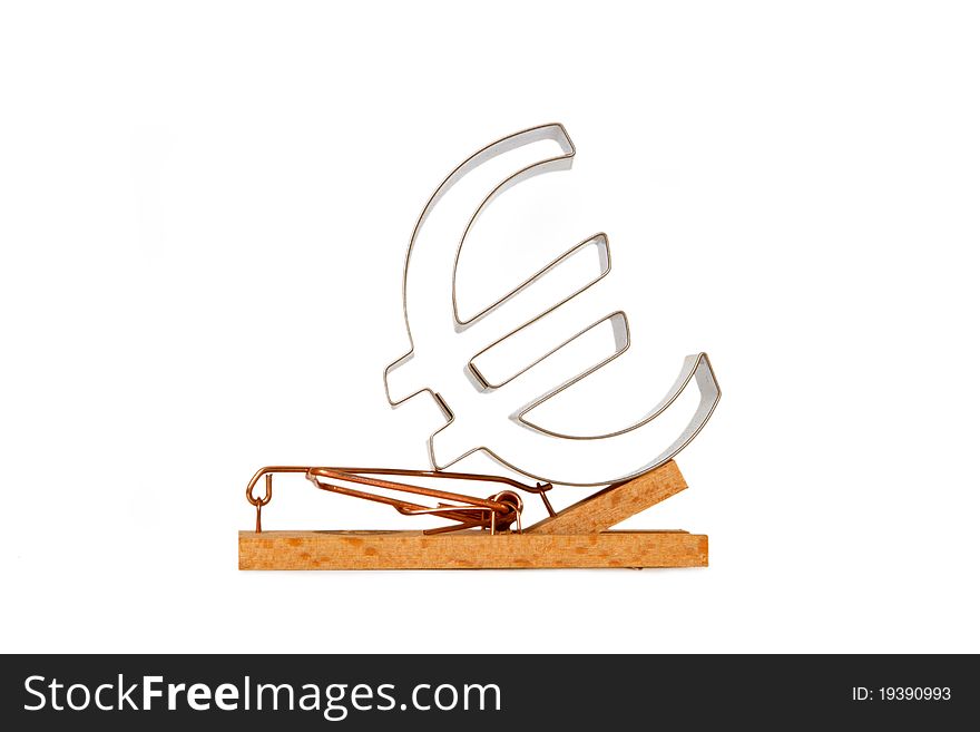 Mousetrap with euro symbol isolated on white background