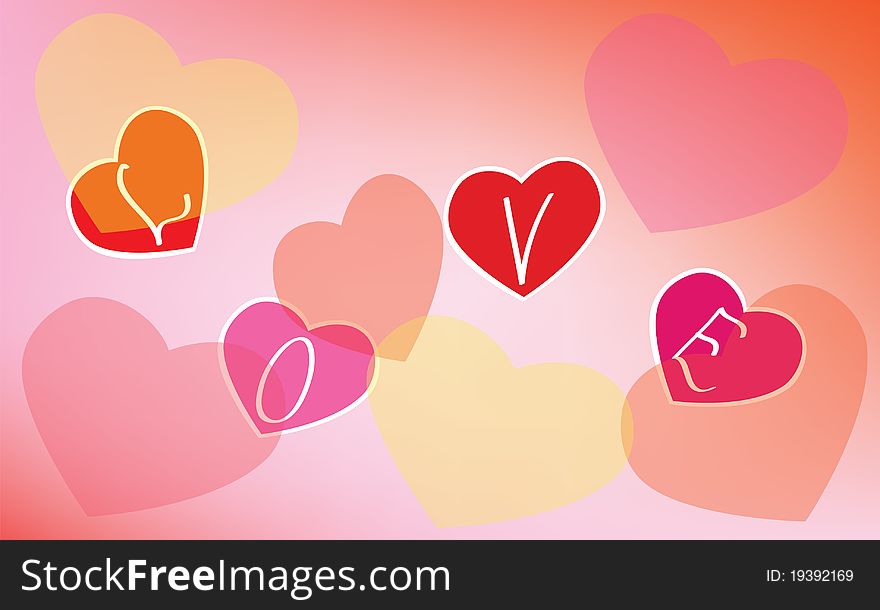 A pink background with hearts and an inscri