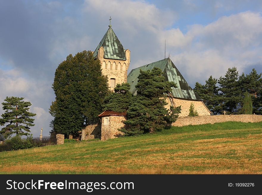 Medieval church at Vitochov, Czech republic, in early morning.