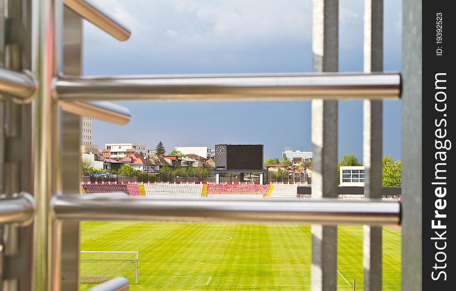 Empty stadium on a cloudy day