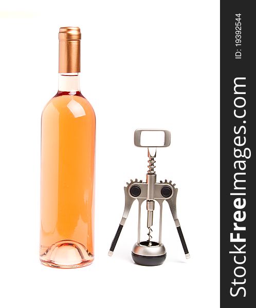 Wine bottle with corkscrew aside
