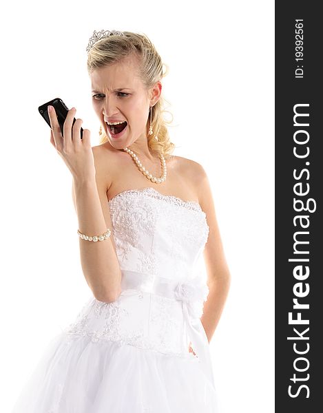 Dissatisfied Bride With Mobile Phone