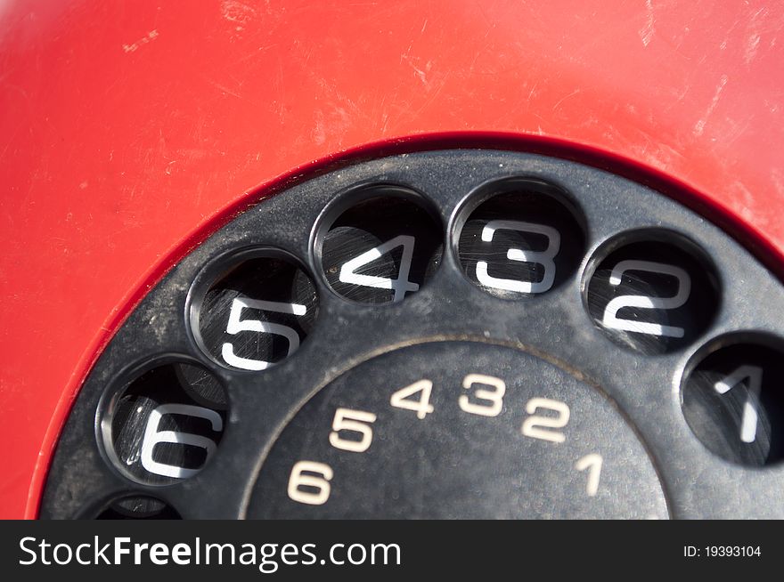 Close up of vintage red phone. Close up of vintage red phone