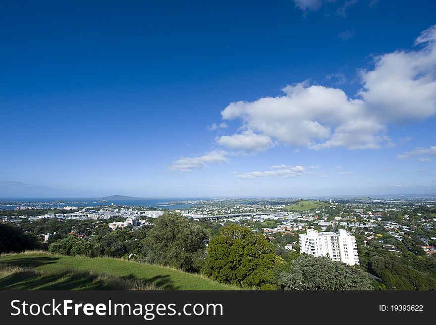 View of Auckland City, looking out towards the Hauraki Gulf