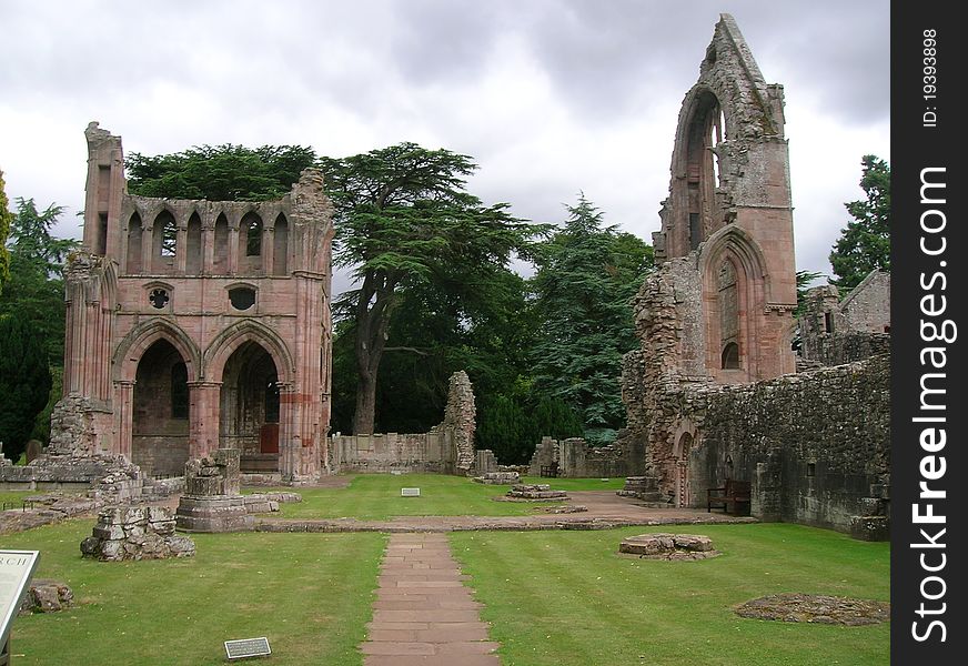 Ruins of dryburgh abbey. This is one of many abbeys built in the medieval age that can be found at the scottish boundaries with the north of england. Legends says that under these ruins there's Walter Scott's tomb