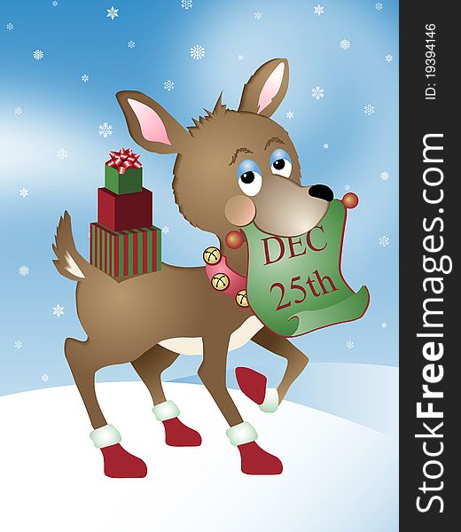 Little reindeer helper reminding Santa that Christmas is coming soon. Little reindeer helper reminding Santa that Christmas is coming soon.