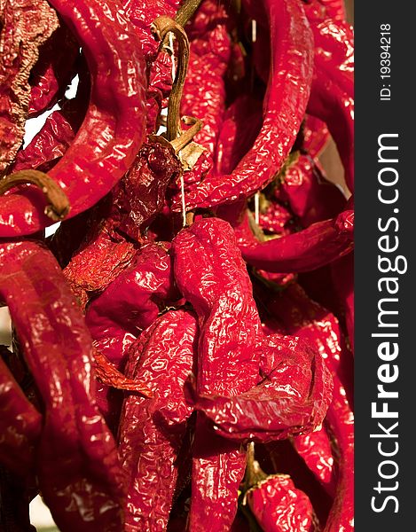 Dried red hot peppers background. Dried red hot peppers background