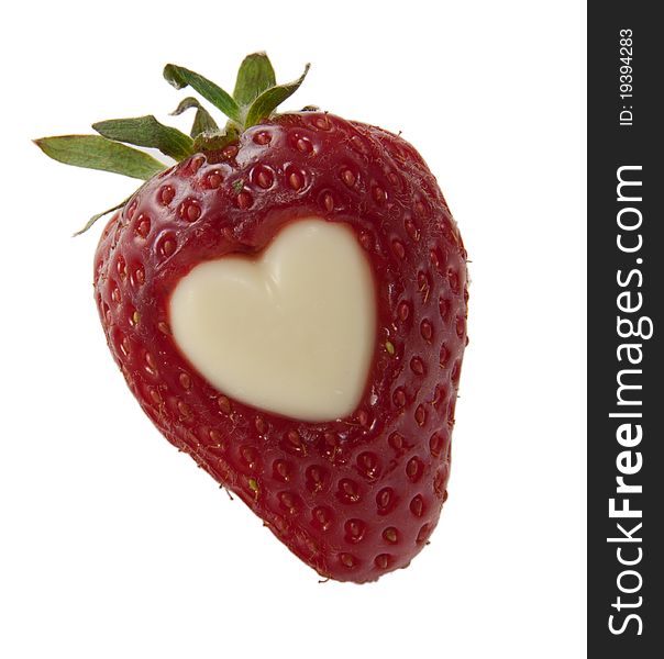 Picture of a single strawberry with a white pure heart. Picture of a single strawberry with a white pure heart