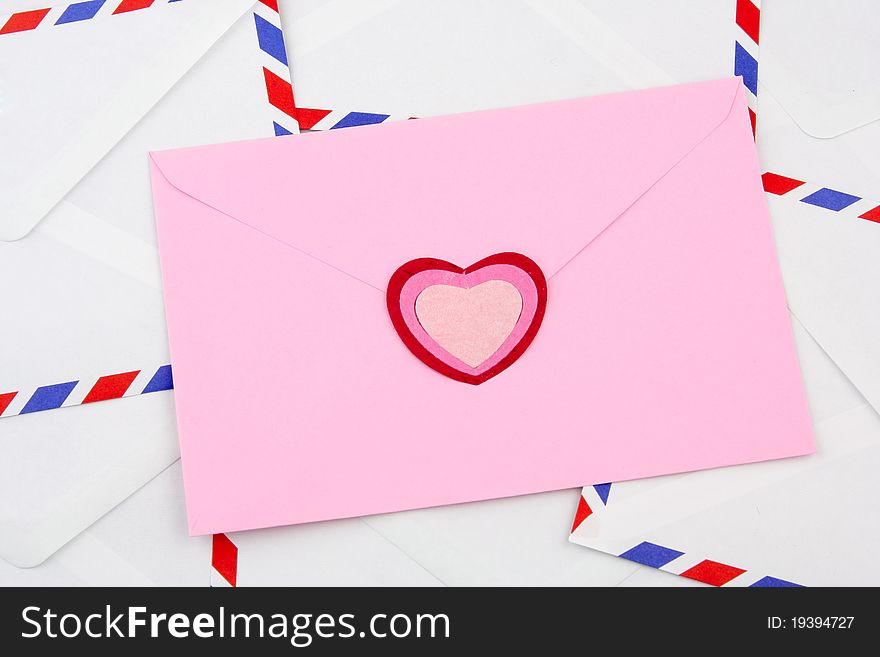 Pink envelope sealed with heart. Pink envelope sealed with heart