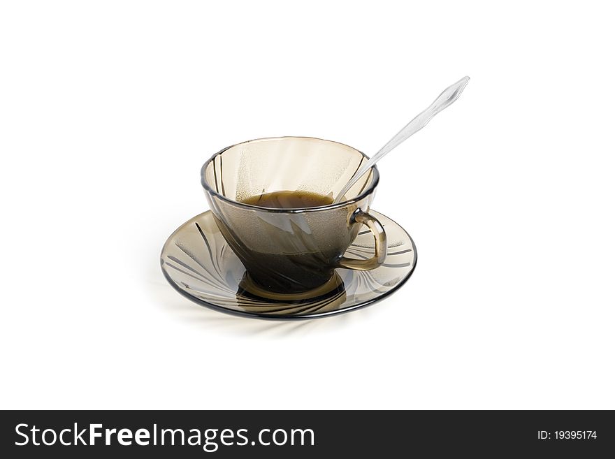 A cup of coffee. On a white background.