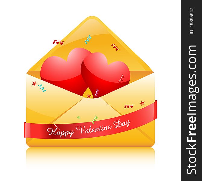 Illustration of hearts in envelope on white background