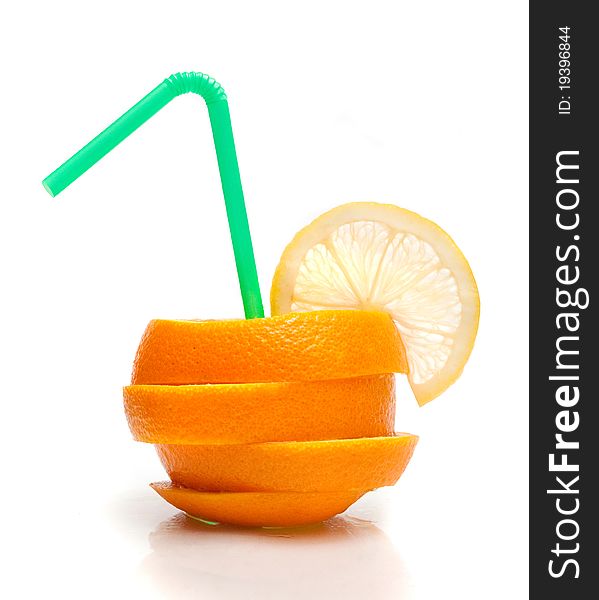 Sliced orange with a straw