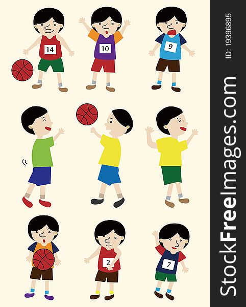 Cartoon basketball player icon set,,drawing