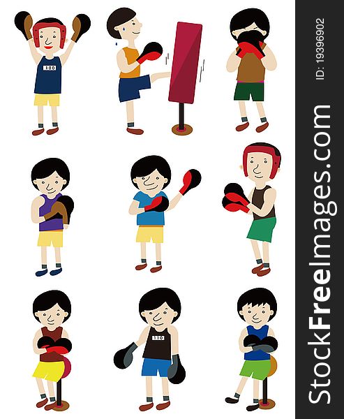 Cartoon boxer icon set,,drawing