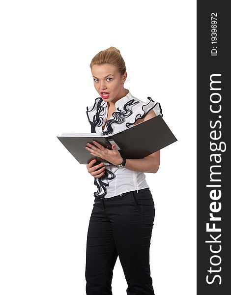 Businesswoman read a document in a folder