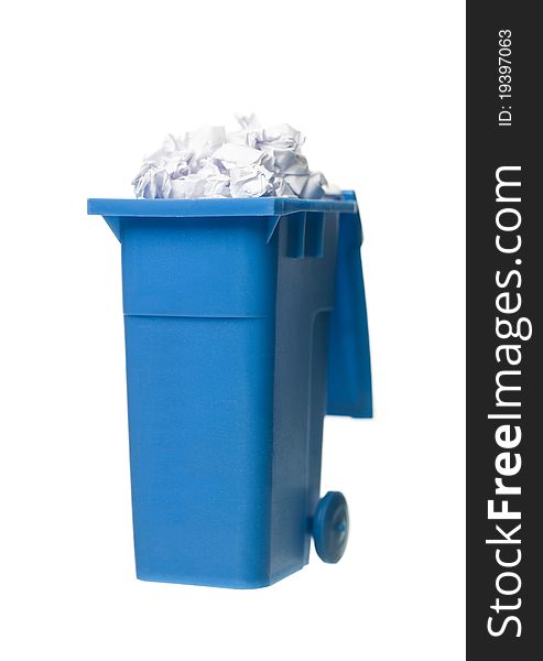 Recycling bin with paper