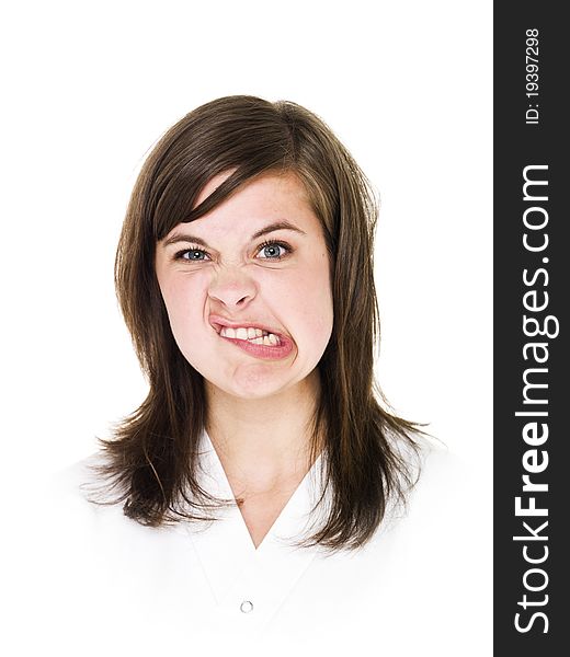 Portrait of a young woman isolated on white background