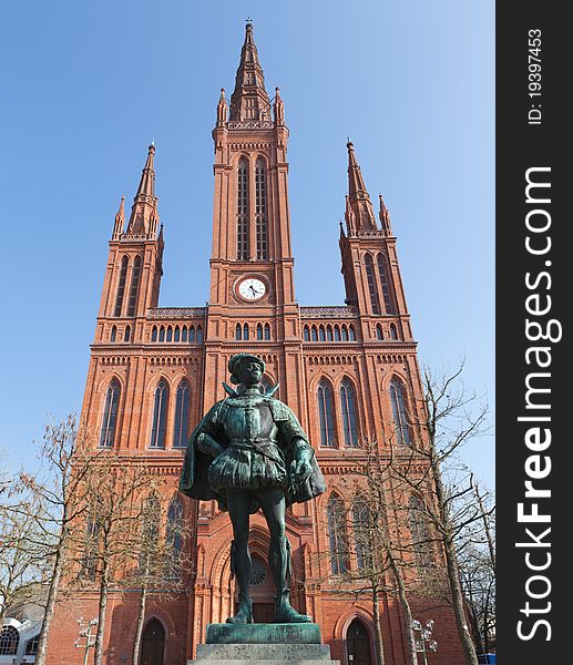 The Marktkirche and Prince Wilhelm the 1st statue in the heart of Wiesbaden, Germany. The Marktkirche and Prince Wilhelm the 1st statue in the heart of Wiesbaden, Germany.