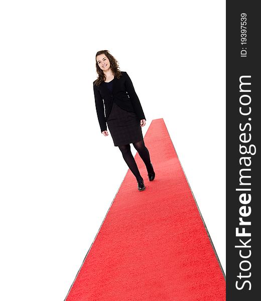 Smiling Girl Walking On Red Carpet