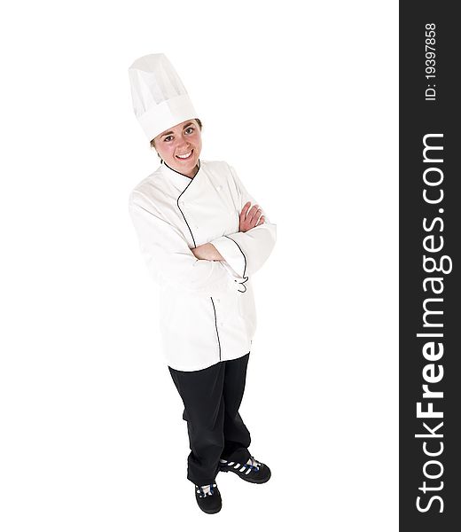 Female Chef isolated on white background