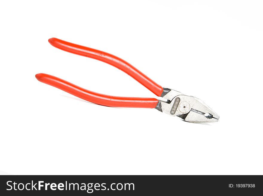 Pliers with red handles. Isolated on white background. Pliers with red handles. Isolated on white background.