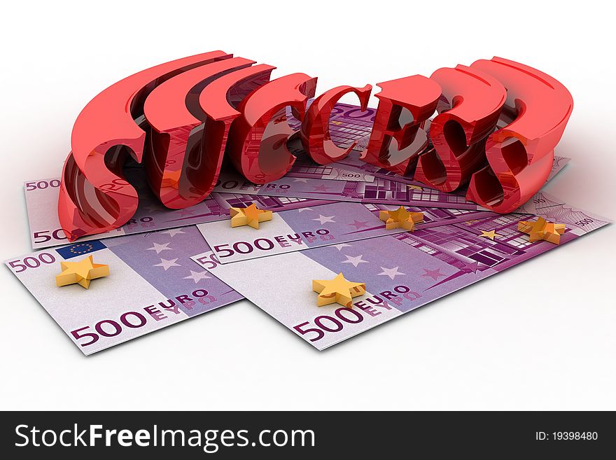 Two denominations face value in 500 euros on a white background with 3d stars. Two denominations face value in 500 euros on a white background with 3d stars