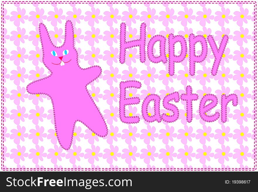 Greeting card with rabbit and wishes for a happy Easter