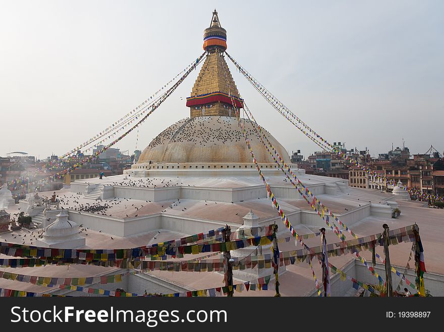 Boudnanath Stupa (14th century), one of the holiest Buddhist sites in Kathmandu, one of the largest spherical stupas in Nepal. Boudnanath Stupa (14th century), one of the holiest Buddhist sites in Kathmandu, one of the largest spherical stupas in Nepal.