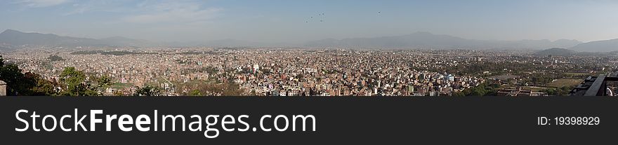 180 panoramic aerial view on polluted Kathmandu (capital city of Nepal) from Swayambhunath hill. 180 panoramic aerial view on polluted Kathmandu (capital city of Nepal) from Swayambhunath hill.