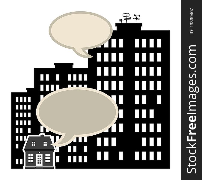 Abstract small and big buildings with speech bubbles. Abstract small and big buildings with speech bubbles