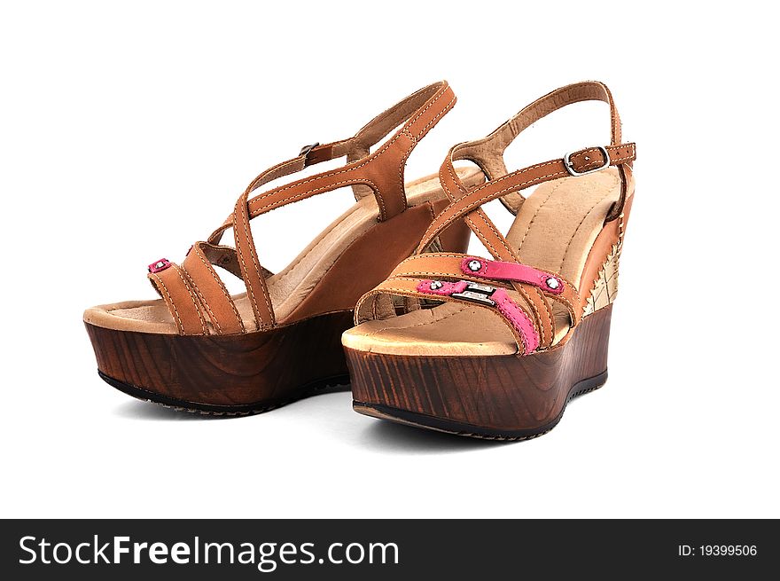 Brown ladies shoes on a white background