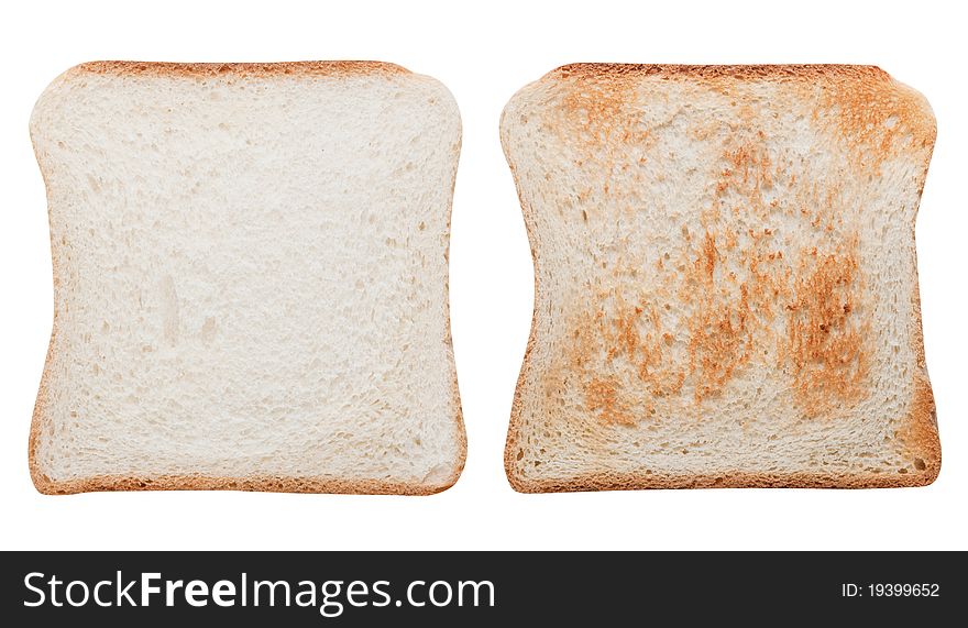 Blank toast slices on is toasted and one untoasted. Blank toast slices on is toasted and one untoasted