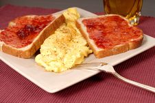 Omelette With Toast, Strawberry Jam And Apple Juice Stock Image Omelette With Toast, Strawberry Jam And Apple Juice Stock Image
