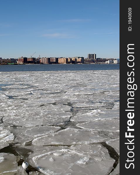Ice on the hudson river, new york